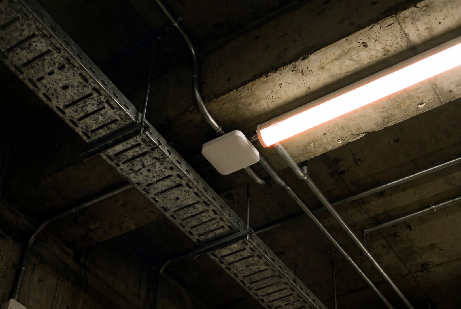Close-up of containment and cabling installed as part of site preparation.