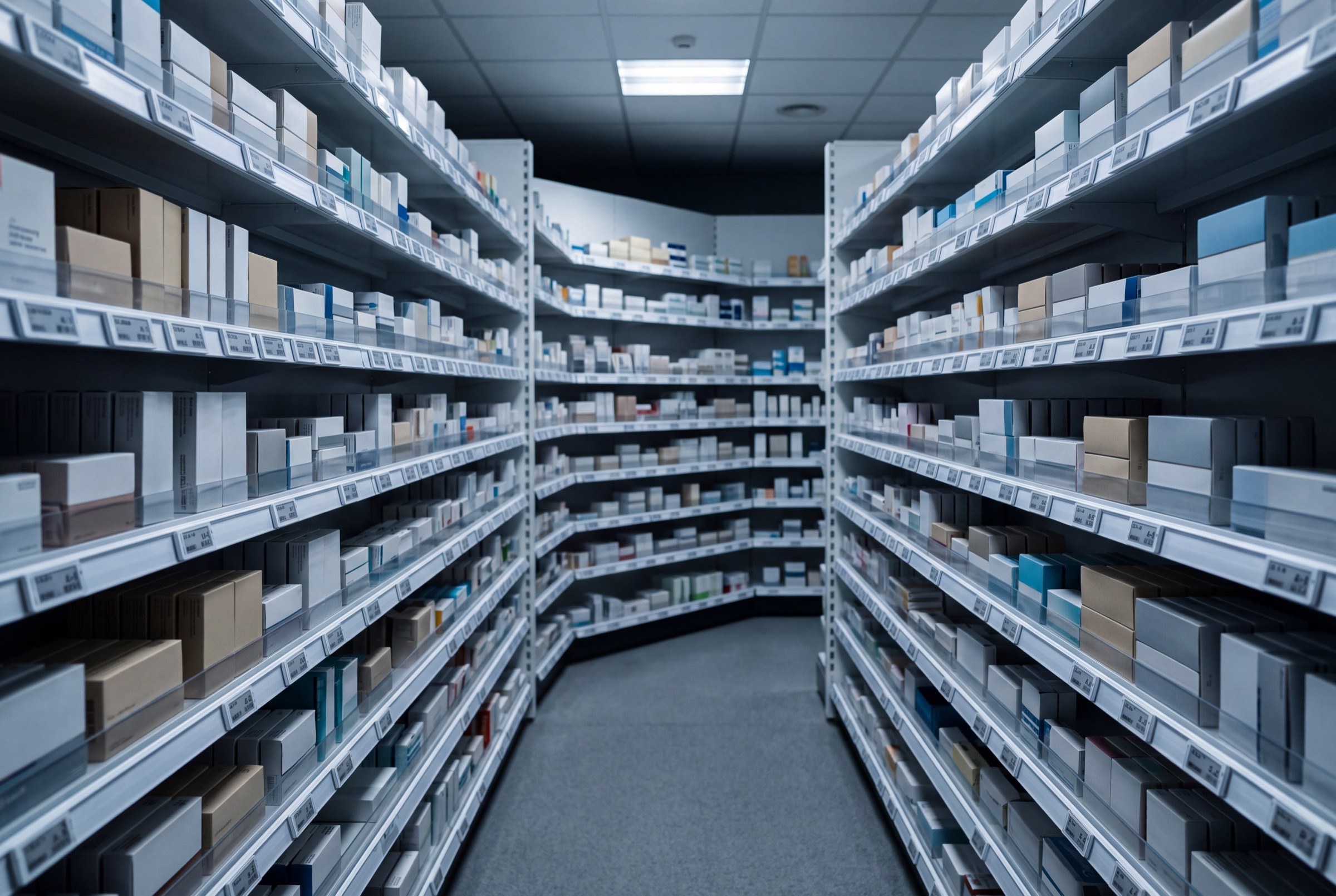 Pharmacy shelving and dispensary counter.